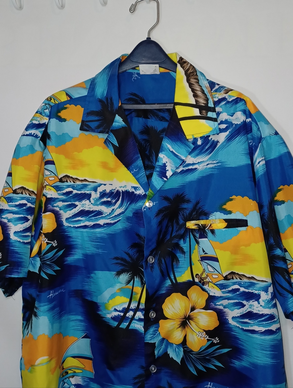 Vintage Kalena Fashions Hawaiian Shirt Blue & Yellow Hawaiian Aloha Mens 2XL